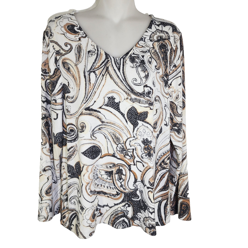 Chico’s Women’s Top Size 2 Large Long Sleeve Abstract Paisley Print Boho Artsy